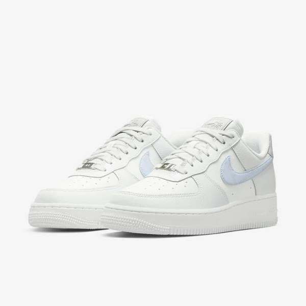 Nike Air Force 1 07 Tenisky Damske Biele Metal Strieborne Svetlo Modre | NK369JIU