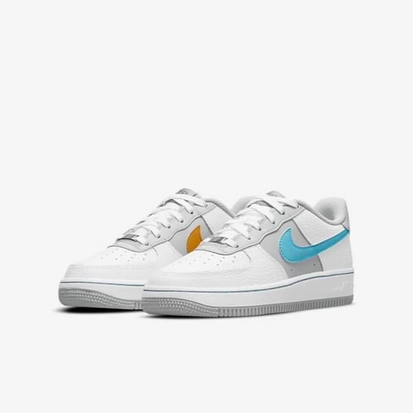 Nike Air Force 1 EMB Older Tenisky Detske Biele Siva Tyrkysové Modre | NK935GDL