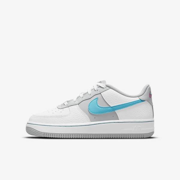 Nike Air Force 1 EMB Older Tenisky Detske Biele Siva Tyrkysové Modre | NK935GDL