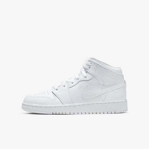 Nike Air Jordan 1 Stredne Older Tenisky Detske Biele | NK036BEY