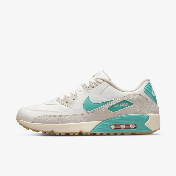 Nike Air Max 90 G Golfove Topanky Damske Biele Svetlo Hnede Tyrkysové | NK134AQW