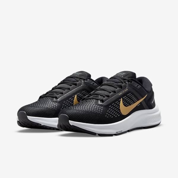 Nike Air Zoom Structure 24 Cestne Bežecké Tenisky Damske Čierne Tmavo Siva Metal Zlate | NK307VSY