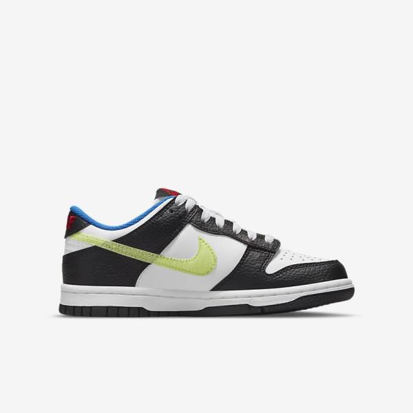 Nike Dunk Low Older Tenisky Detske Biele Čierne Modre Svetlo Citrón | NK402XZY