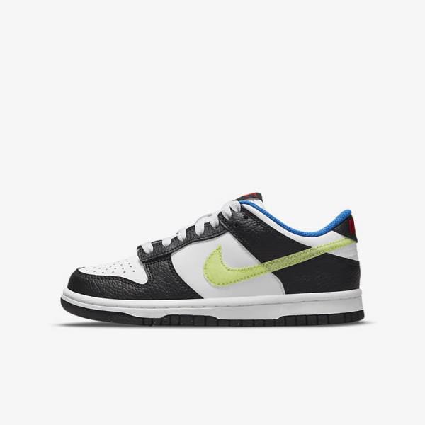 Nike Dunk Low Older Tenisky Detske Biele Čierne Modre Svetlo Citrón | NK402XZY