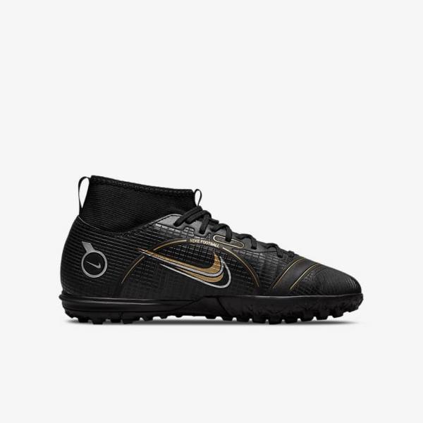 Nike Jr. Mercurial Superfly 8 Academy TF Older Turf Kopačky Detske Čierne Metal Strieborne Siva Metal Zlate | NK179JTX