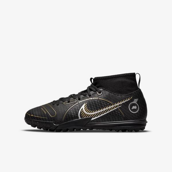 Nike Jr. Mercurial Superfly 8 Academy TF Older Turf Kopačky Detske Čierne Metal Strieborne Siva Metal Zlate | NK179JTX