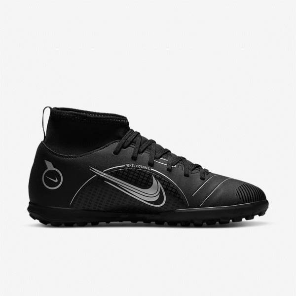 Nike Jr. Mercurial Superfly 8 Club TF Older Turf Kopačky Detske Čierne Siva Metal Strieborne | NK493VGB