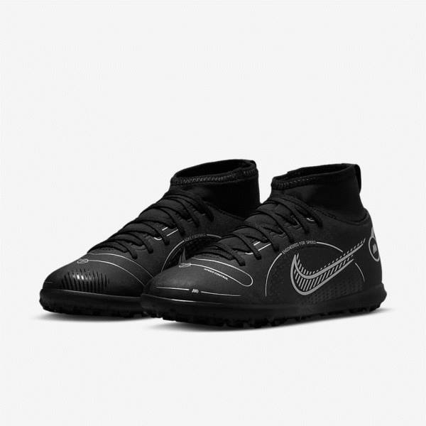 Nike Jr. Mercurial Superfly 8 Club TF Older Turf Kopačky Detske Čierne Siva Metal Strieborne | NK493VGB