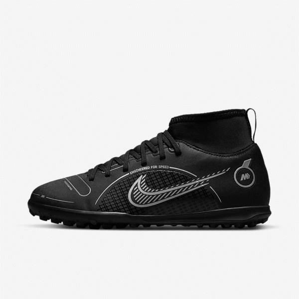 Nike Jr. Mercurial Superfly 8 Club TF Older Turf Kopačky Detske Čierne Siva Metal Strieborne | NK493VGB