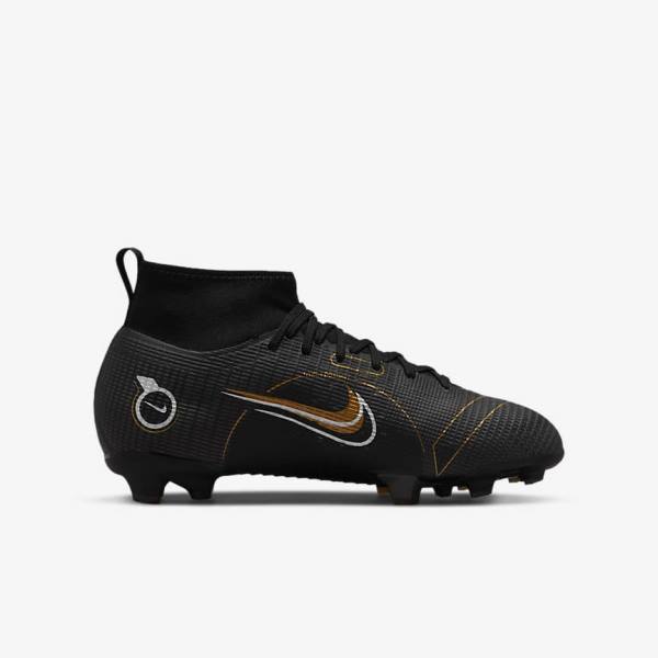 Nike Jr. Mercurial Superfly 8 Pro FG Younger and Older Firm-Grounds Kopačky Detske Čierne Metal Strieborne Siva Metal Zlate | NK864IBF