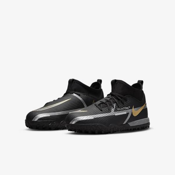 Nike Jr. Phantom GT2 Academy Dynamic Fit TF Older Turf Kopačky Detske Čierne Metal Zlate Tmavo Siva Metal Tmavo Siva | NK370GRA