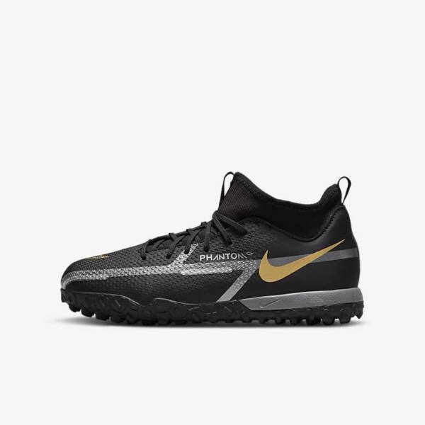 Nike Jr. Phantom GT2 Academy Dynamic Fit TF Older Turf Kopačky Detske Čierne Metal Zlate Tmavo Siva Metal Tmavo Siva | NK370GRA