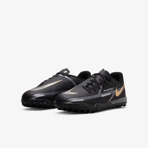 Nike Jr. Phantom GT2 Academy TF Older Turf Kopačky Detske Čierne Metal Zlate Tmavo Siva Metal Tmavo Siva | NK809CJH