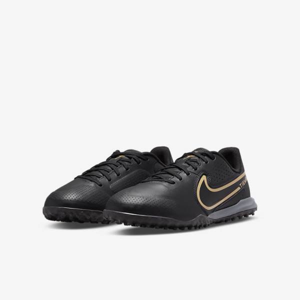 Nike Jr. Tiempo Legend 9 Academy TF Older Turf Kopačky Detske Čierne Tmavo Siva Metal Zlate Čierne | NK719EQR