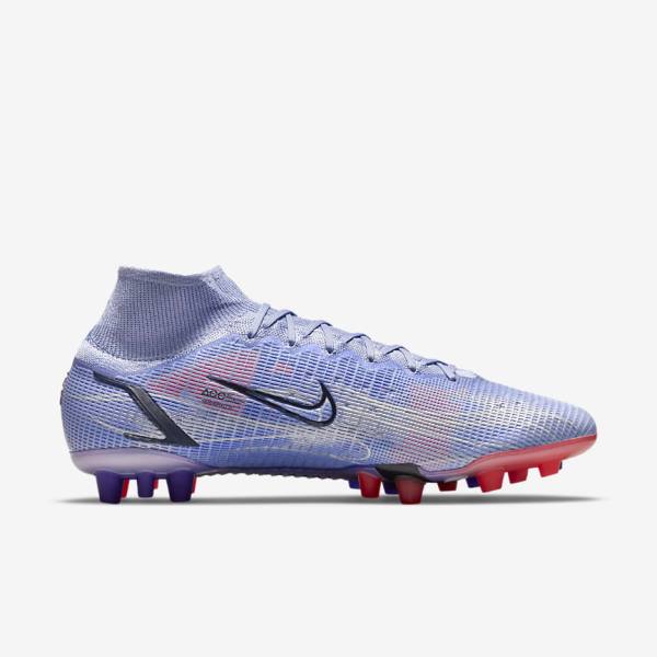 Nike Mercurial Superfly 8 Elite KM AG Artificial-Grass Kopačky Panske Indigo Svetlo Červené Metal Strieborne | NK031KFT