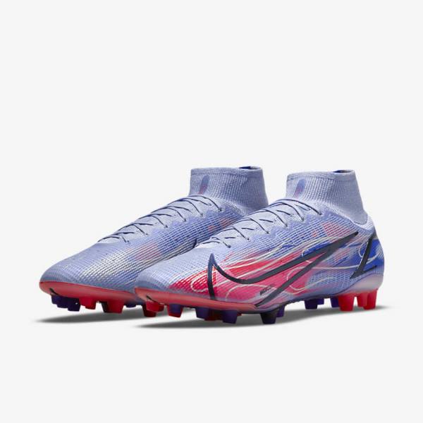 Nike Mercurial Superfly 8 Elite KM AG Artificial-Grass Kopačky Panske Indigo Svetlo Červené Metal Strieborne | NK031KFT