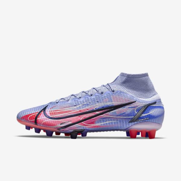 Nike Mercurial Superfly 8 Elite KM AG Artificial-Grass Kopačky Panske Indigo Svetlo Červené Metal Strieborne | NK031KFT