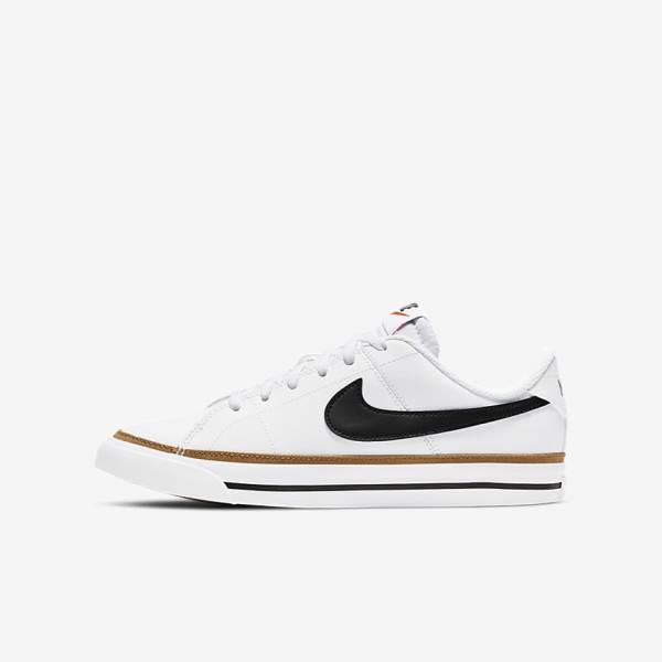 Nike NikeCourt Legacy Older Tenisky Detske Biele Svetlo Hnede Čierne | NK193MYZ