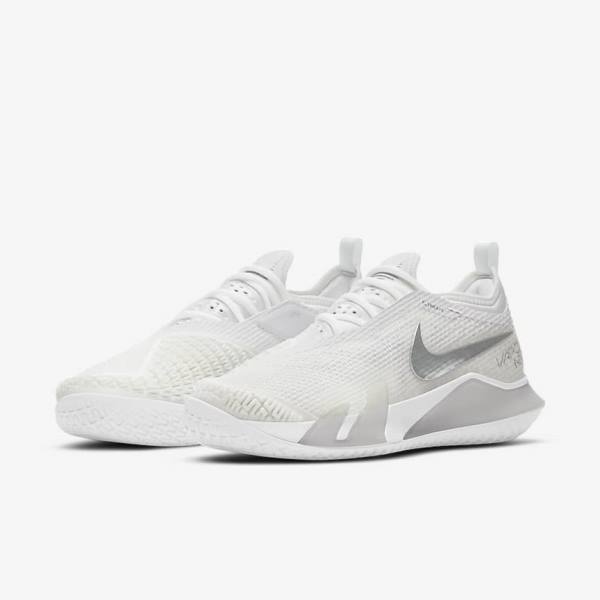 Nike NikeCourt React Vapor NXT Hard Court Tenisove Tenisky Damske Biele Siva Metal Strieborne | NK764KNG