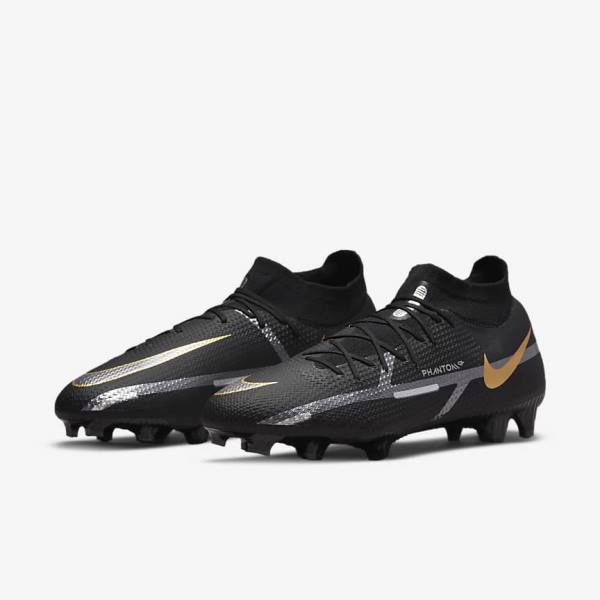 Nike Phantom GT2 Pro Dynamic Fit FG Firm-Ground Kopačky Panske Čierne Metal Zlate Metal Strieborne Metal Tmavo Siva | NK806IJQ