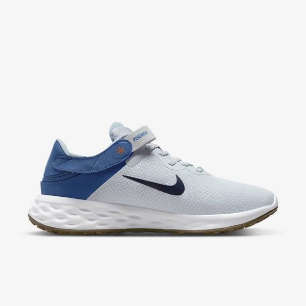 Nike Revolution 6 FlyEase Next Nature Easy-On-And-Off Cestne (Extra Siroke Topanky) Bežecké Tenisky Panske Platina Tmavo Modre Modre | NK628GND