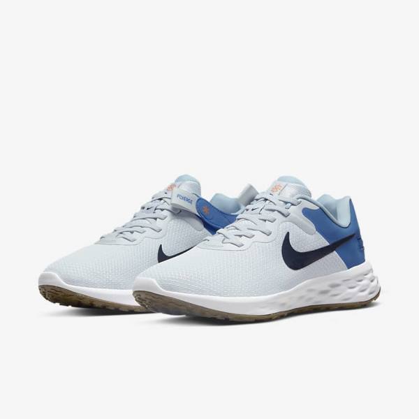 Nike Revolution 6 FlyEase Next Nature Easy-On-And-Off Cestne (Extra Siroke Topanky) Bežecké Tenisky Panske Platina Tmavo Modre Modre | NK628GND