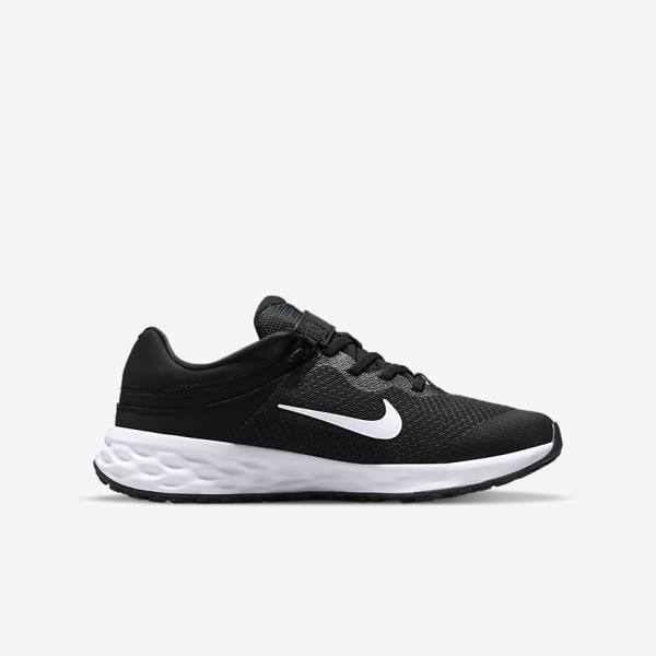 Nike Revolution 6 FlyEase Older Easy On-Off Cestne Bežecké Tenisky Detske Čierne Tmavo Siva Biele | NK319ZAD