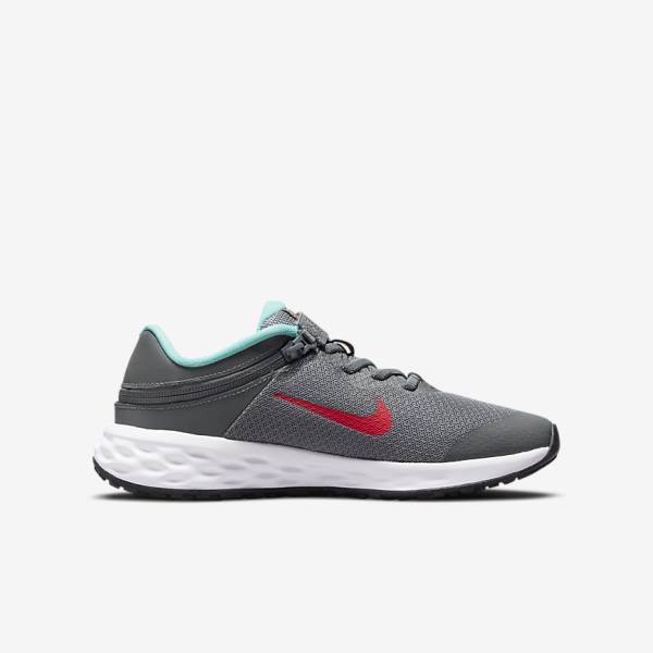 Nike Revolution 6 FlyEase Older Easy On-Off Cestne Bežecké Tenisky Detske Siva Tyrkysové Červené | NK574JTD