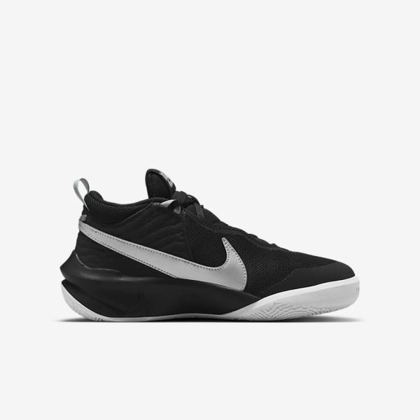 Nike Team Hustle D 10 Older Basketbalove Tenisky Detske Čierne Biele Metal Strieborne | NK561TQJ