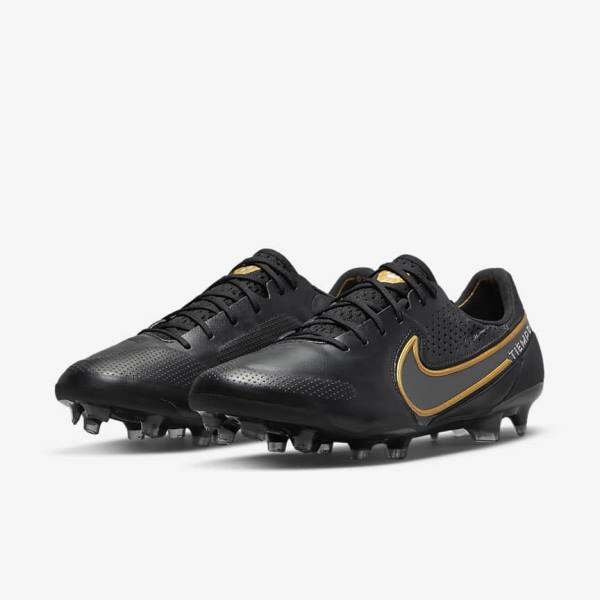 Nike Tiempo Legend 9 Elite FG Firm-Ground Kopačky Damske Čierne Tmavo Siva Metal Zlate Metal Tmavo Siva | NK209IFN