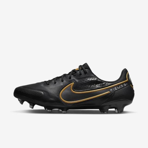 Nike Tiempo Legend 9 Elite FG Firm-Ground Kopačky Damske Čierne Tmavo Siva Metal Zlate Metal Tmavo Siva | NK209IFN