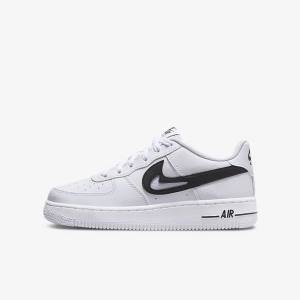 Nike Air Force 1 Older Tenisky Detske Biele Čierne | NK863KMJ